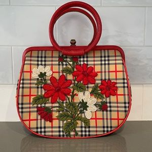 Vintage Isabella Fiore Beaded Plaid & Floral Handbag